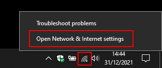 Open Network and Internet settings in Windows 10