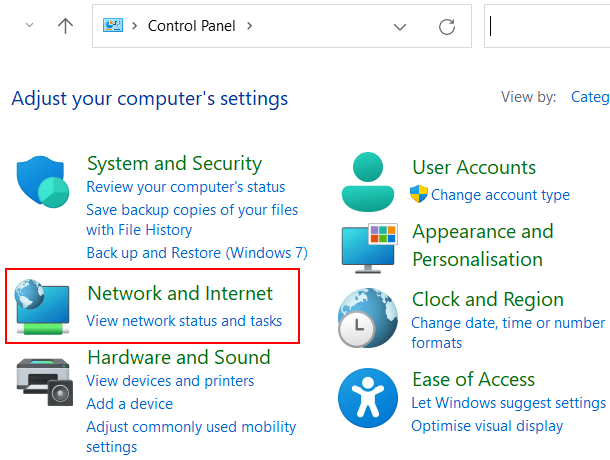 Open Network and Internet settings in Windows 11