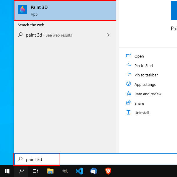 Open Paint 3D via search in Windows 10