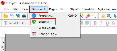 Open PDF security settings in Ashampoo PDF Free