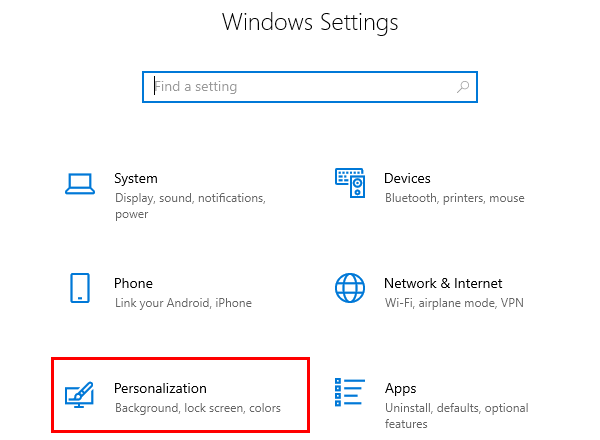 Open Personalization settings in Windows 10