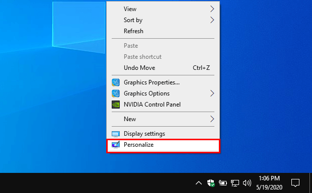 Open personalization settings in Windows 10