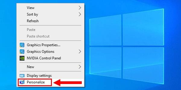 Open Personalization settings in Windows 10 via desktop