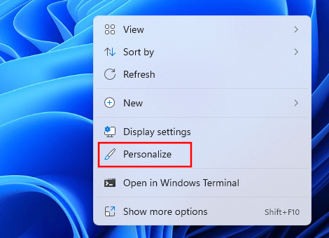 Open Personalization settings in Windows 11 via desktop