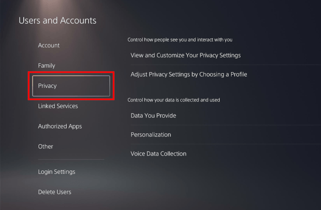 Open PlayStation 5 privacy settings