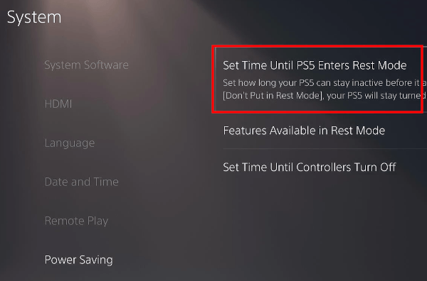 Open PlayStation 5 rest mode settings