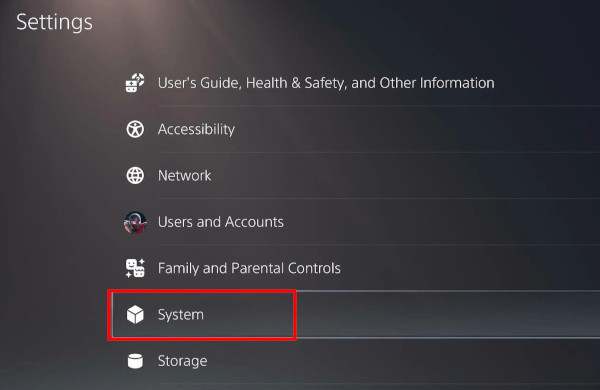 Open PlayStation 5 system settings