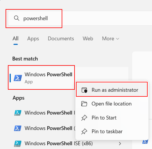 Open Windows Powershell as administrator
