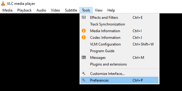 Ouvrir les préférences dans le lecteur multimédia VLC