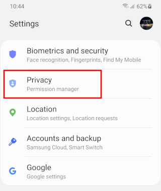 Open privacy settings on Android