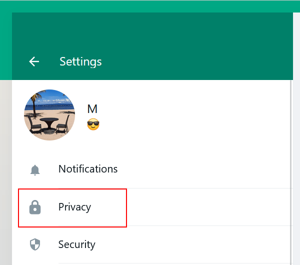 Ouvrir les paramètres de confidentialité sur WhatsApp Web