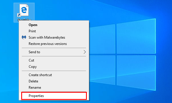 Open properties of an internet shortcut