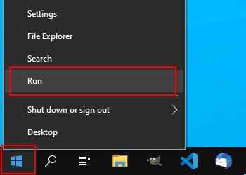 Open a Run window in Windows 10