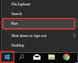 Open Run window in Microsoft Windows 10