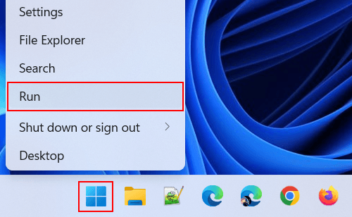 Open Run window in Windows 11