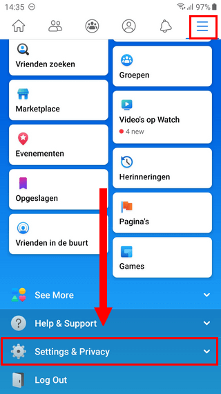 Open settings and privacy in Facebook app