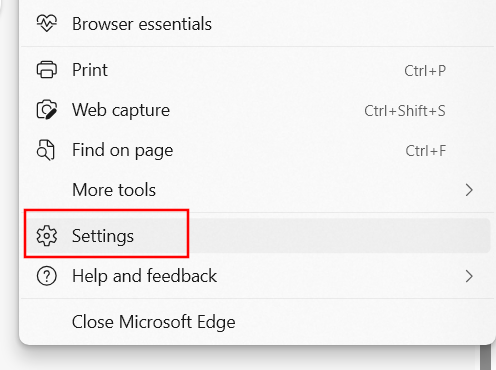 Open settings in Edge