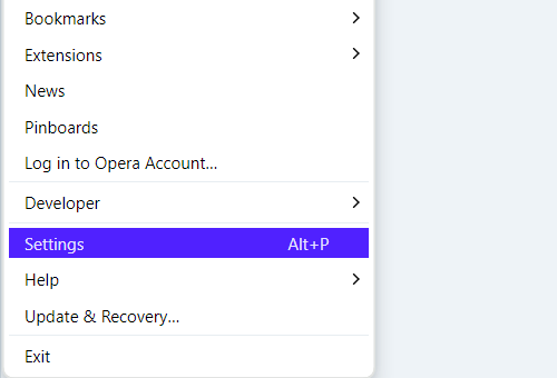 Open settings in Opera browser