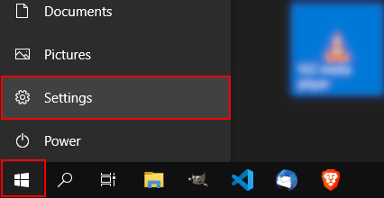 Open settings in Windows 10