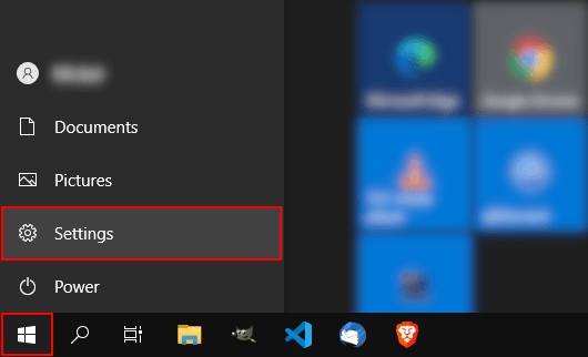 Open settings in Windows 10