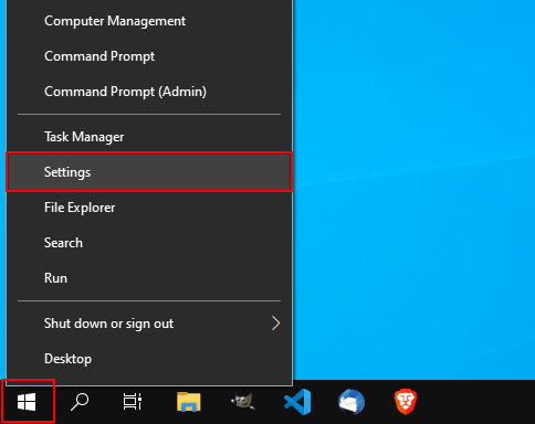 Open settings in Windows 10