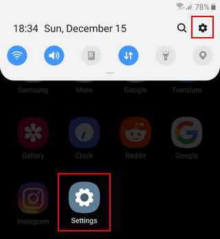 Open settings on an Android device