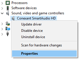 Open sound device properties