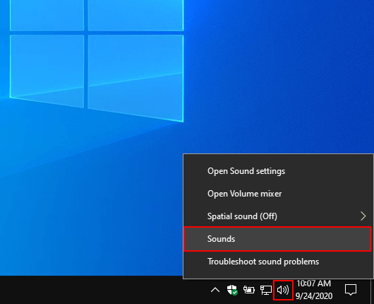 Open sound settings in Windows 10