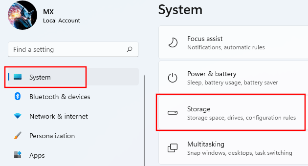 Open Storage settings in Windows 11