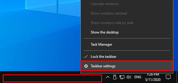 Open taskbar settings in Windows 10