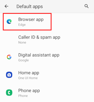 Open the browser app setting on an Android device