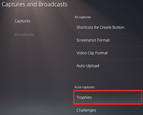Open trophy settings on a PlayStation 5