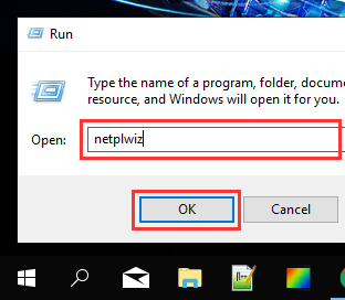 Open User Accounts settings in Microsoft Windows 10