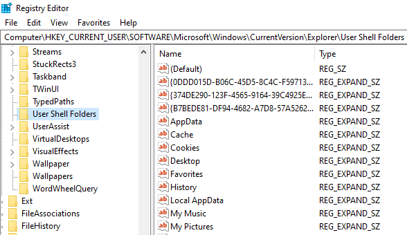Ouvrir les dossiers du shell utilisateur dans l'éditeur de registre Windows
