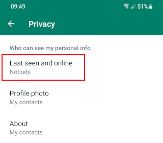 Open WhatsApp last seen and online settings