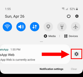 Open WhatsApp notifications settings from notifications panel