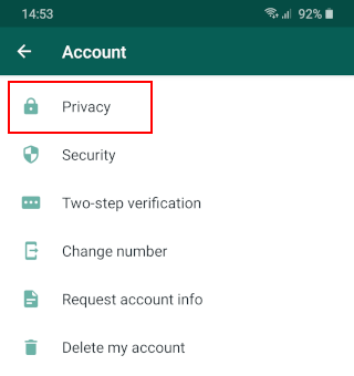 Open WhatsApp privacy settings