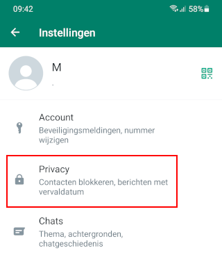 Ouvrez les paramètres de confidentialité de WhatsApp