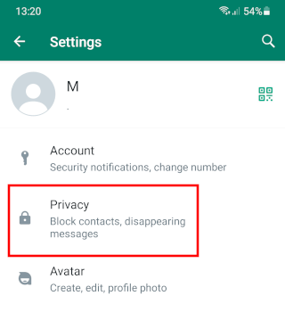 Open WhatsApp privacy settings