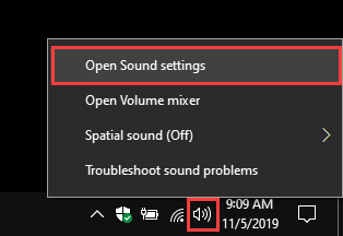 open windows 10 sound settings