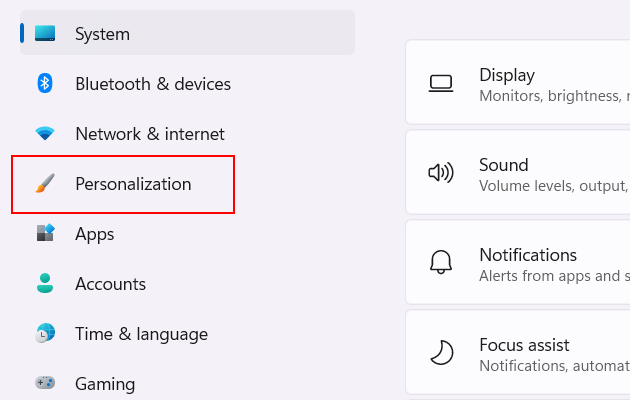 Open Windows 11 Personalization settings