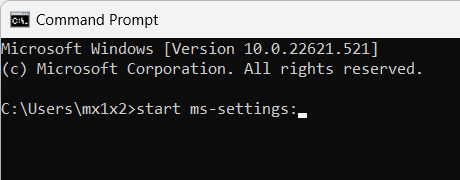 Open Windows 11 settings from Command Prompt or Terminal