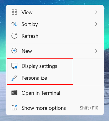 Open Windows 11 settings from the desktop's contextual menu