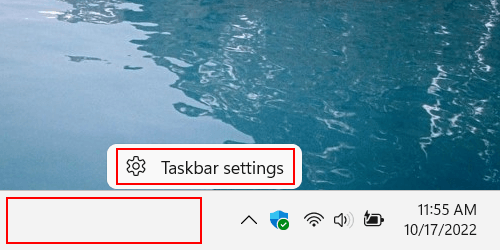 Open Windows 11 settings from the taskbar's contextual menu