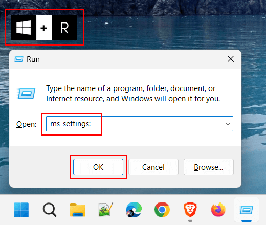Open Windows 11 settings using Run