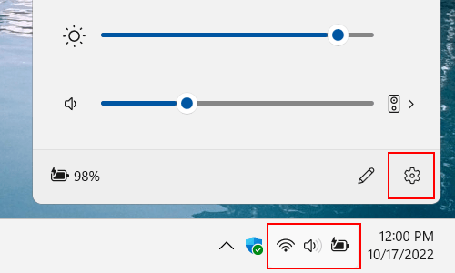 Open Windows 11 settings using system tray icons