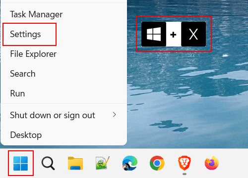 Open Windows 11 settings with WinX menu