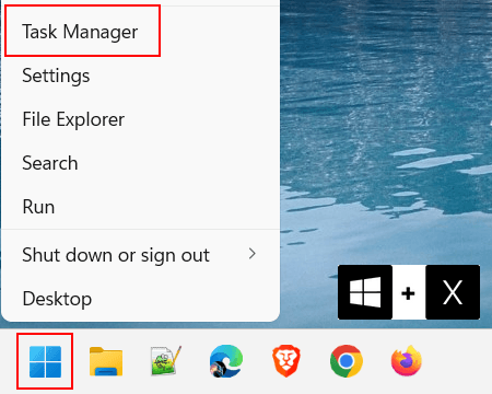 Open Windows 11 Task Manager using the WinX menu
