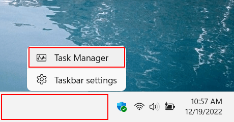 Open Windows 11 Task Manager via the taskbar