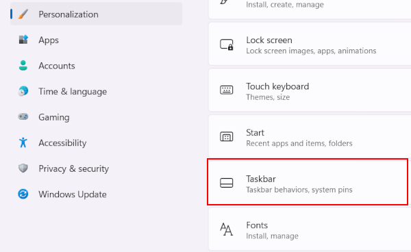 Open Windows 11 taskbar settings